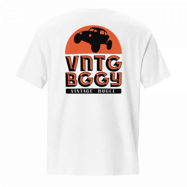 Steppin Pocket Tee | Orange and Black Front Pocket Log and Large Back Logo | Vintage Bugee Grey Relaxed Comfy Tee - Image 4