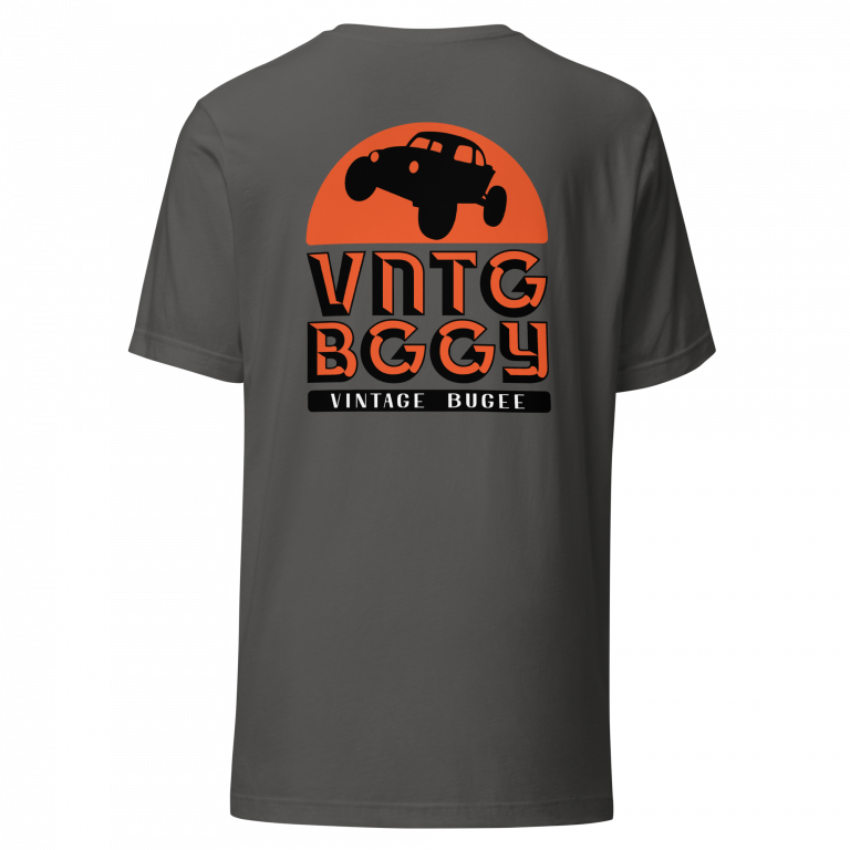 Steppin Tee | Orange and Black Large Logo Front and Back | Vintage Bugee Grey Relaxed Comfy Tee - Image 2