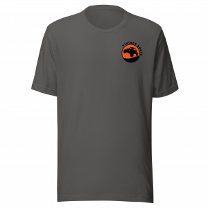 Steppin Tee | Orange and Black Large Logo Front and Back | Vintage Bugee Grey Relaxed Comfy Tee