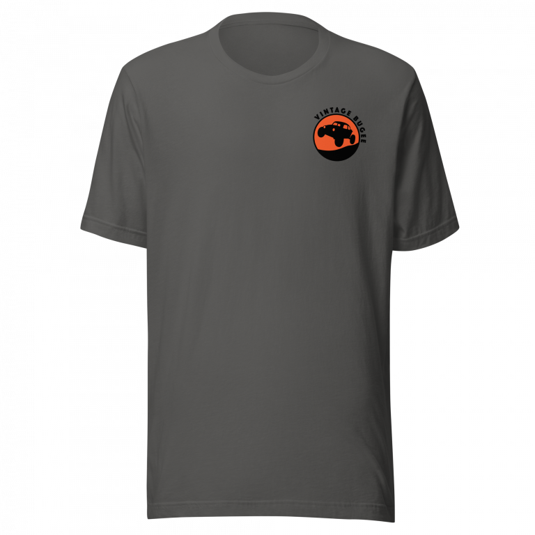 Steppin Tee | Orange and Black Large Logo Front and Back | Vintage Bugee Grey Relaxed Comfy Tee