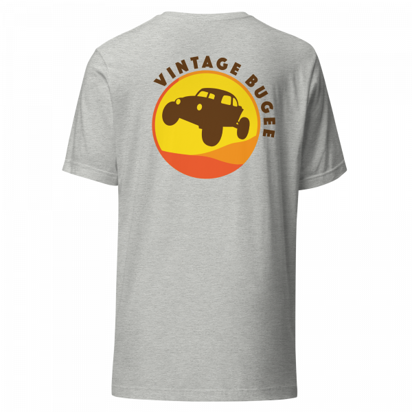 Steppin Tee | Orange and Black Retro Bugee Logo Front and Back | Vintage Bugee Grey Relaxed Comfy Tee - Image 6