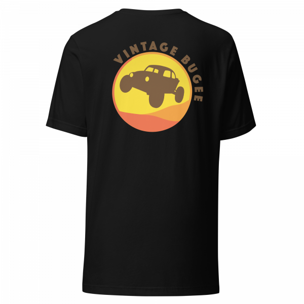 Steppin Tee | Orange and Black Retro Bugee Logo Front and Back | Vintage Bugee Grey Relaxed Comfy Tee - Image 2