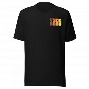 Steppin Tee | Orange and Black Retro Bugee Logo Front and Back | Vintage Bugee Grey Relaxed Comfy Tee