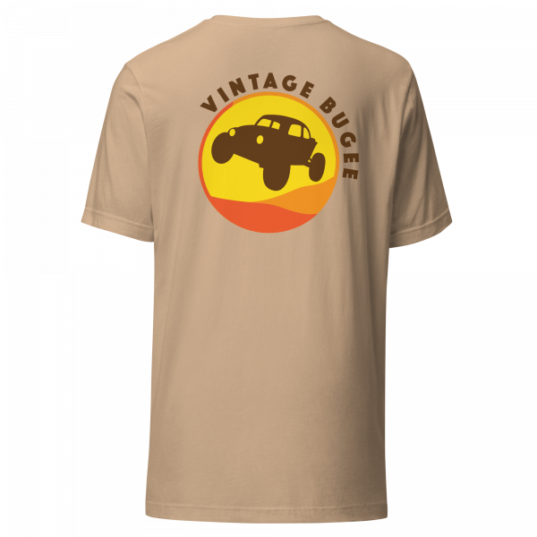 Steppin Tee | Orange and Black Retro Bugee Logo Front and Back | Vintage Bugee Grey Relaxed Comfy Tee - Image 4